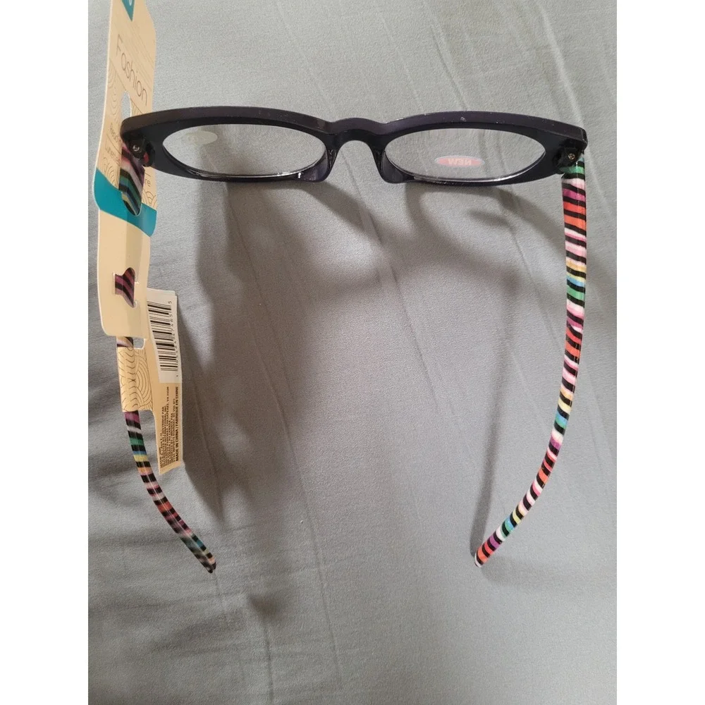 Cat Eye Reading Glasses Navy Whymsigoth Eclectic Multi Stripe +2.00 Strength NWT